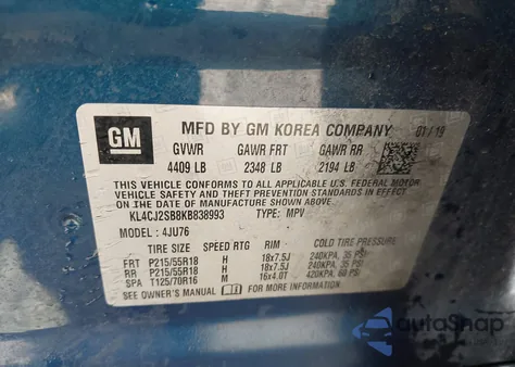 2019 Buick Encore Awd Sport Touring from USA, damaged, VIN KL4CJ2SB8KB838993